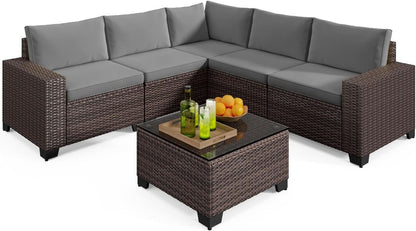 Outdoor 6-Piece Wicker Sectional Sofa Set with Cushions