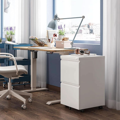White Metal Mobile Filing Cabinet With Lock And Drawers