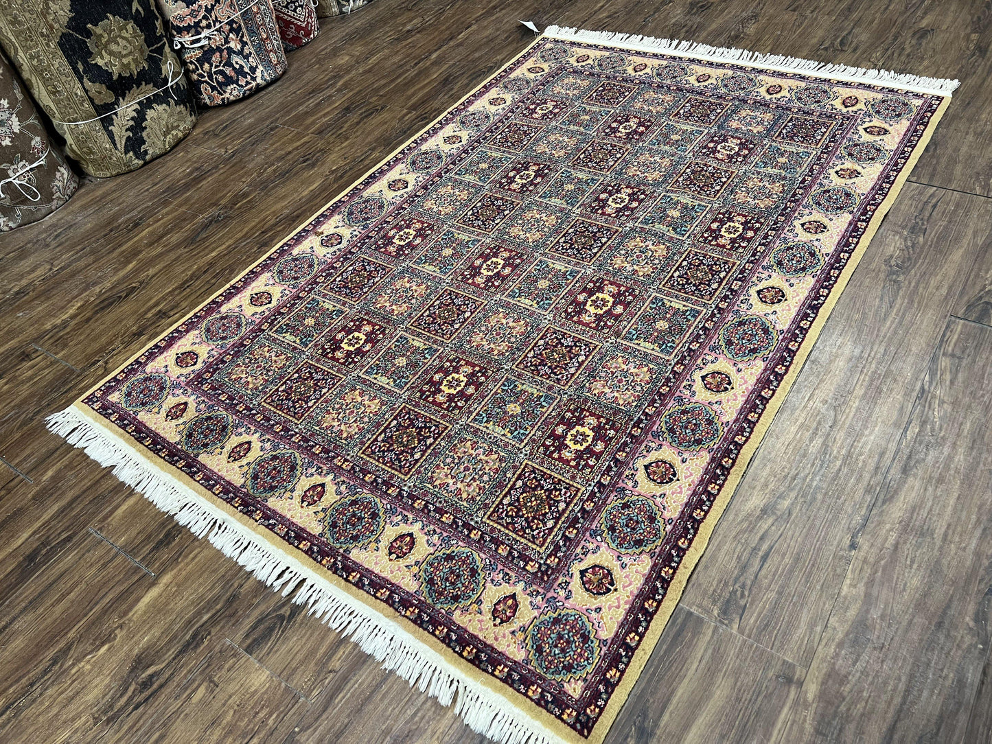 Indo Persian Silk Rug 4x6, Panel Design, Small Flowers, Hand Knotted, Fine Weave, Oriental Carpet 4 x 6, Vintage Area Rug, Beautiful Rug