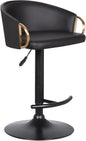 Adjustable Black Faux Leather Swivel Barstool with Gold Accents