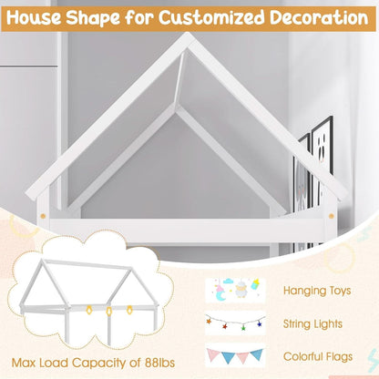 Twin House Bed Frame With Roof Canopy Montessori For Kids