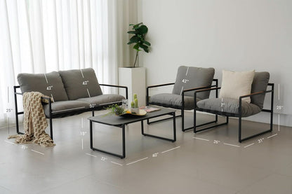 4 Piece Patio Outdoor Furniture Set With Modern Metal Sofa And Coffee Table