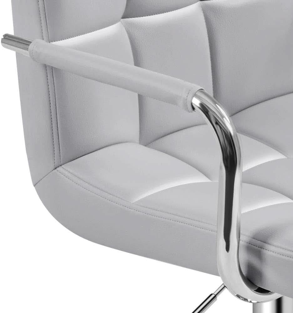 Light Grey Adjustable Swivel Bar Stools With Backrest, PU Leather, Set Of 2