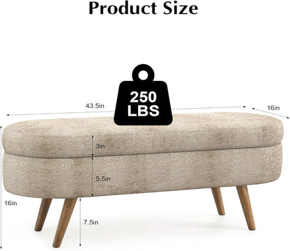 43-Inch Upholstered Storage Ottoman Bench With Hinge
