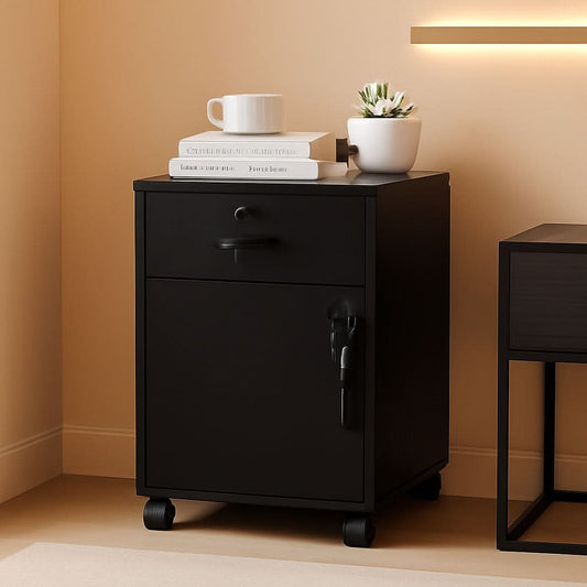 Mobile File Cabinet With Lockable Drawer And Four Wheels Black