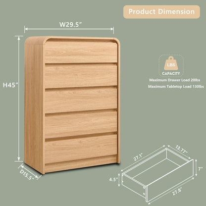Vertical Dresser With Five Drawers In Natural Oakgrain