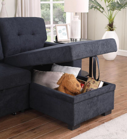 85Inch Dark Gray Reversible Sleeper Sectional Sofa