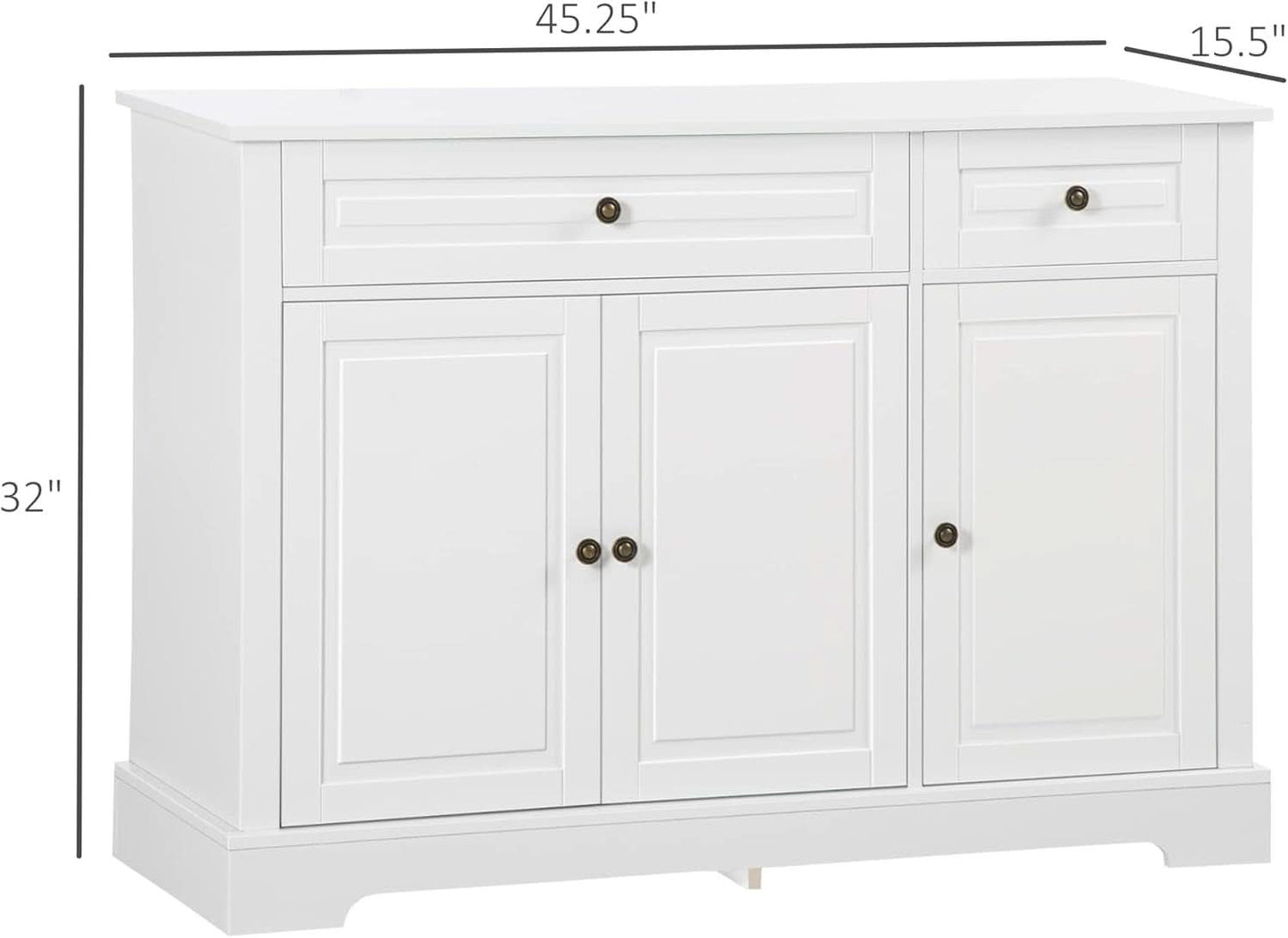White Sideboard Buffet Cabinet With 2 Drawers And Shelves