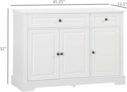 White Sideboard Buffet Cabinet With 2 Drawers And Shelves