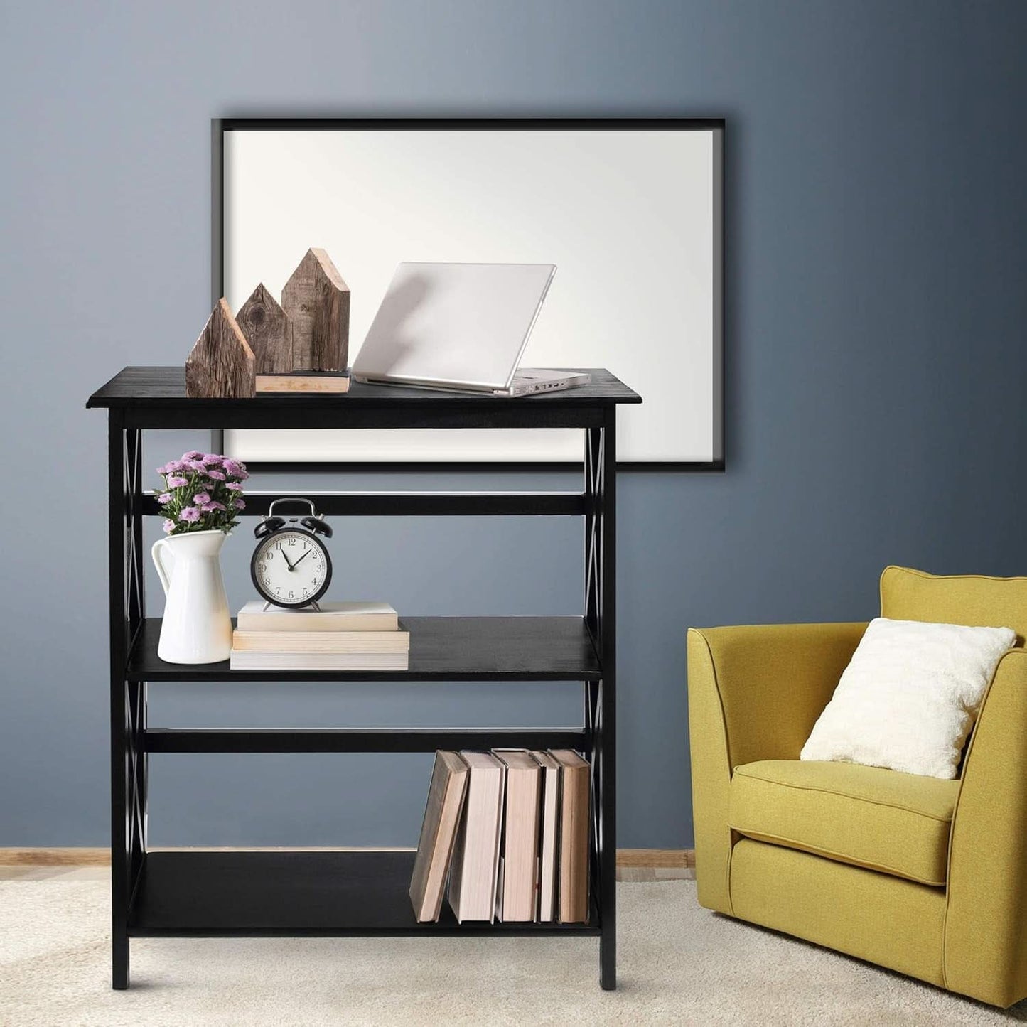 Three Shelf Solid Wood Bookcase For Living Room Storage