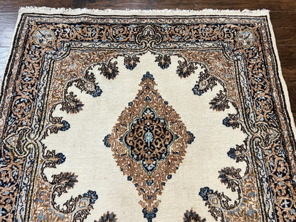 Square Persian Kirman Rug 4x4, Semi Open Field, Handmade