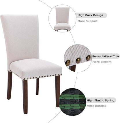 Beige Linen Upholstered High Back Counterheight Chairs