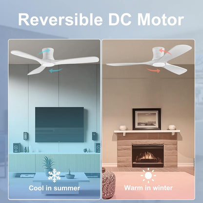 52 Inch Smart Low Profile Ceiling Fan With Remote Control
