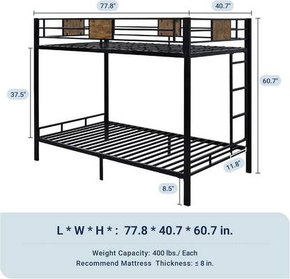 Twin Over Twin Bunk Bed Black Space Saving Metal Frame