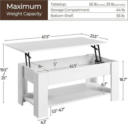 Lift Top Coffee Table With Hidden Compartment And White Finish