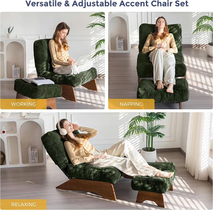 Green Adjustable Backrest Accent Chair With Ottoman