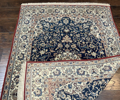 Super Fine Persian Nain Rug 3.6 x 5.4, Navy Blue and Ivory, 700 KPSI