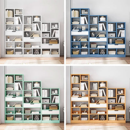 Bright Blue Wooden Bookcase With Eight Cubes Scandinavian