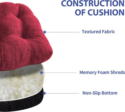 Red Tufted Memory Foam Chair Cushions 4 Pack Non Slip Ties