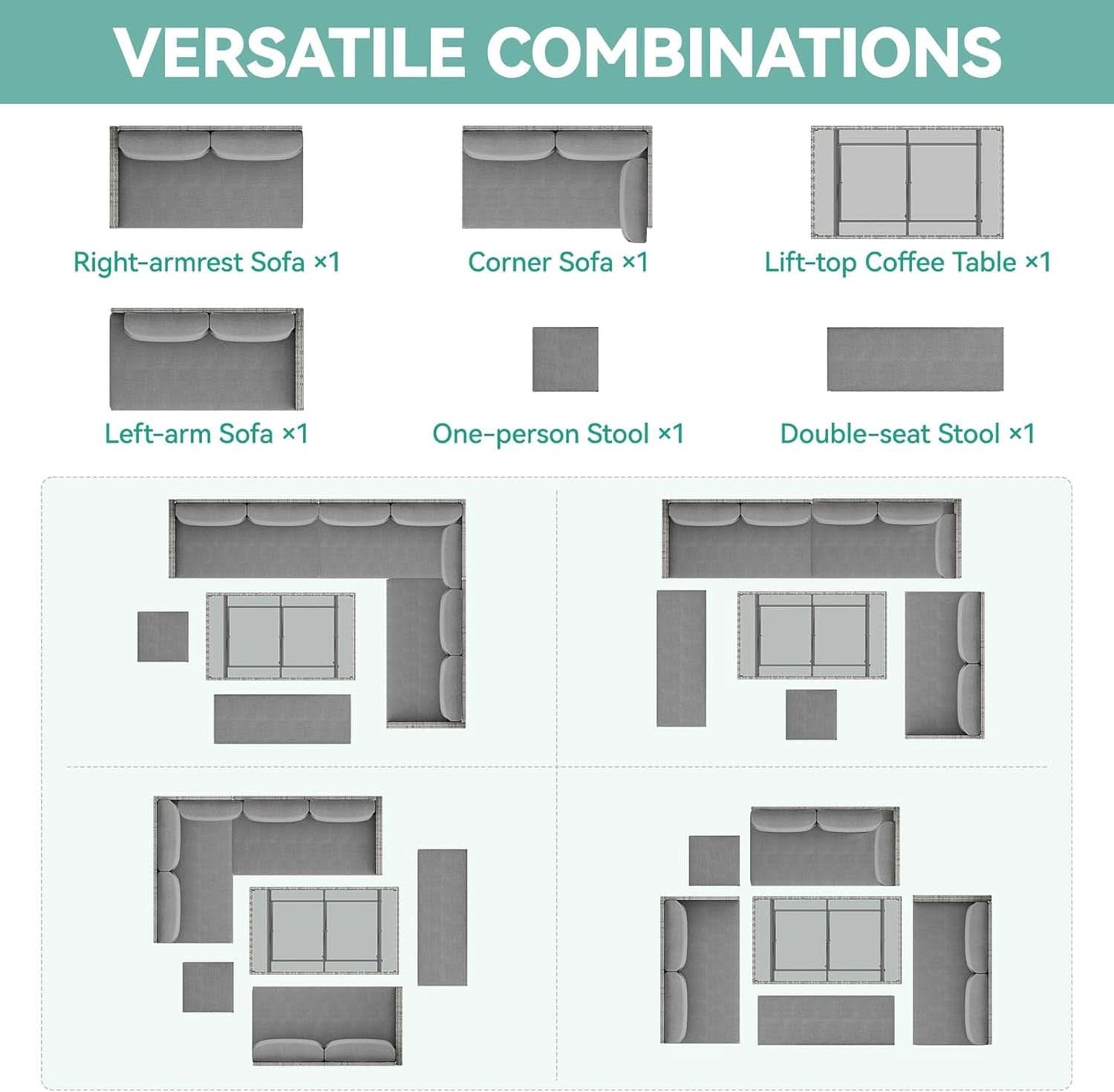 L Shaped Sectional Sofa Set With Lift Top Table Gray