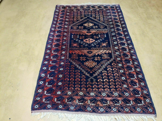3' 4" X 5' 6" Vintage Handmade Pakistan Balouchi Balouch Tribal Wool Rug Nice