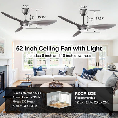 52 Inch Smart WiFi Ceiling Fan With Light And Remote Silver