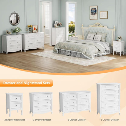 White Six Drawer Dresser Grooved Front ContouredProfile