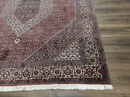 Wonderful Persian Bidjar Rug 7x8 ft, Almost Square Oriental Carpet, Herati Mahi, Highly Detailed, Ivory Red Navy Blue, Very Fine Handmade Bijar Rug