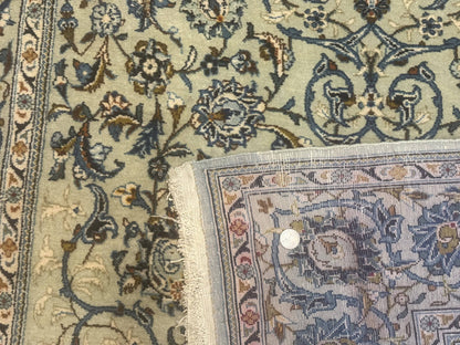 Persian Kashan Rug, Unique Colors, 225 KPSI, Light Green and Light Blue