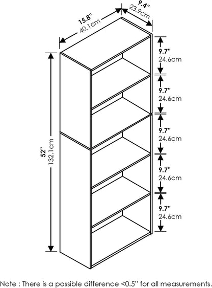 White 5 Tier Bookcase Storage Shelf For Living Room
