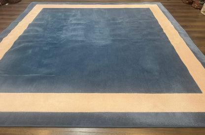 Blue and Cream Square Rug 10x10 ft, Large Square Carpet