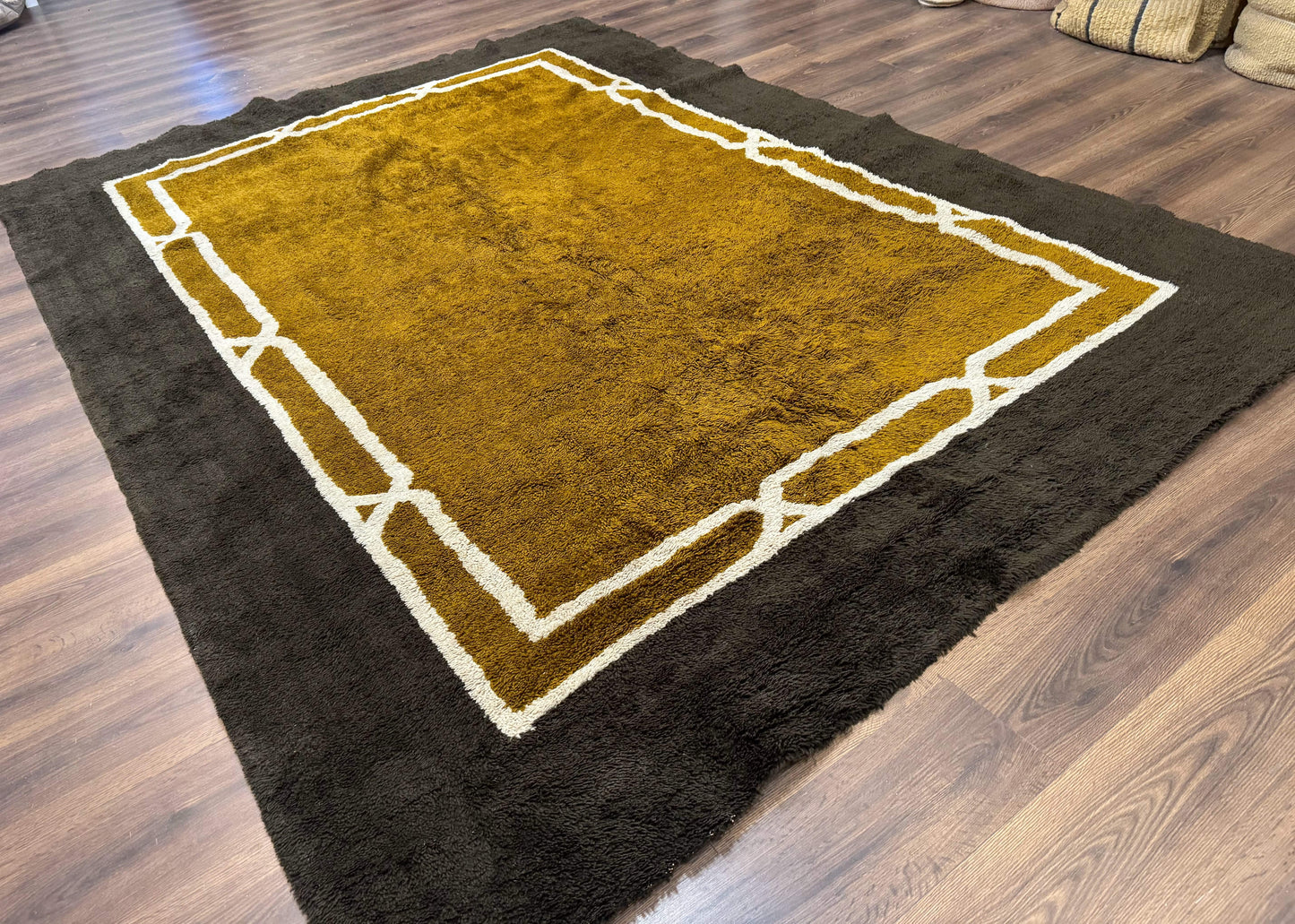 Mid Century Shag Rug 8x11, Large Vintage Shag Rug, Open Field, European Shag Rug