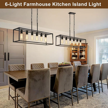 Six Light Black Linear Chandelier With Adjustable Height