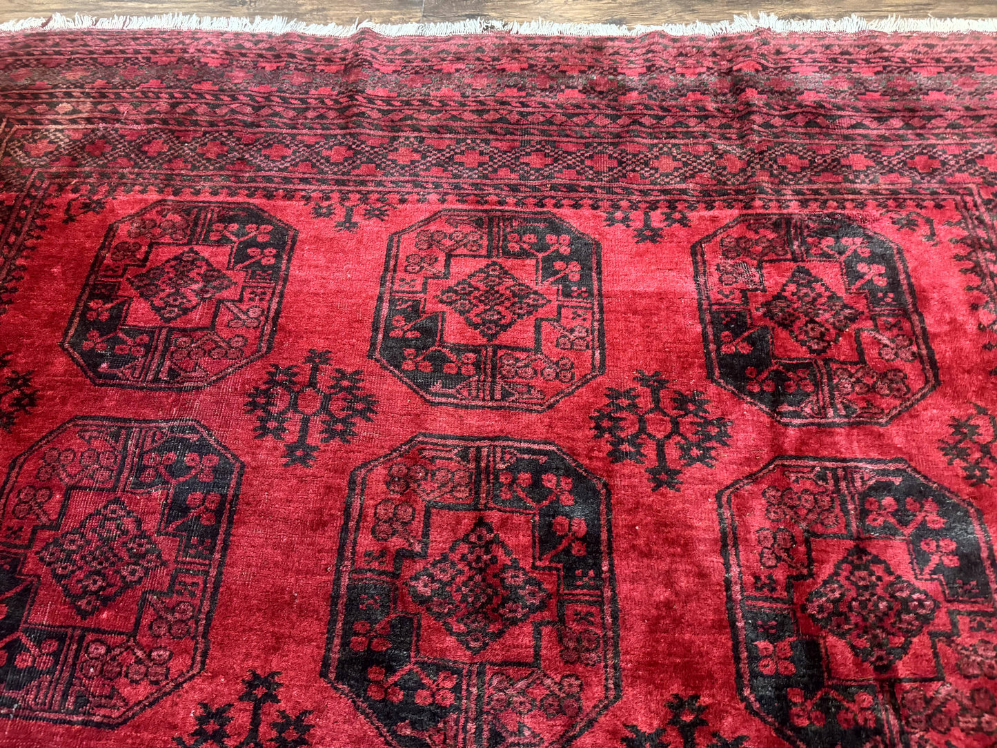 Afghan Turkoman Rug 9x10, Red Beshir Carpet, Tribal, Wool, Antique