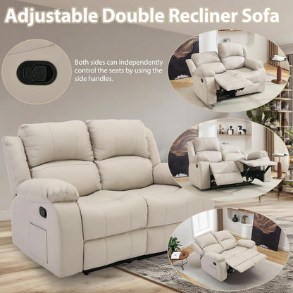 Manual Leather Loveseat Recliner Sofa With Pockets