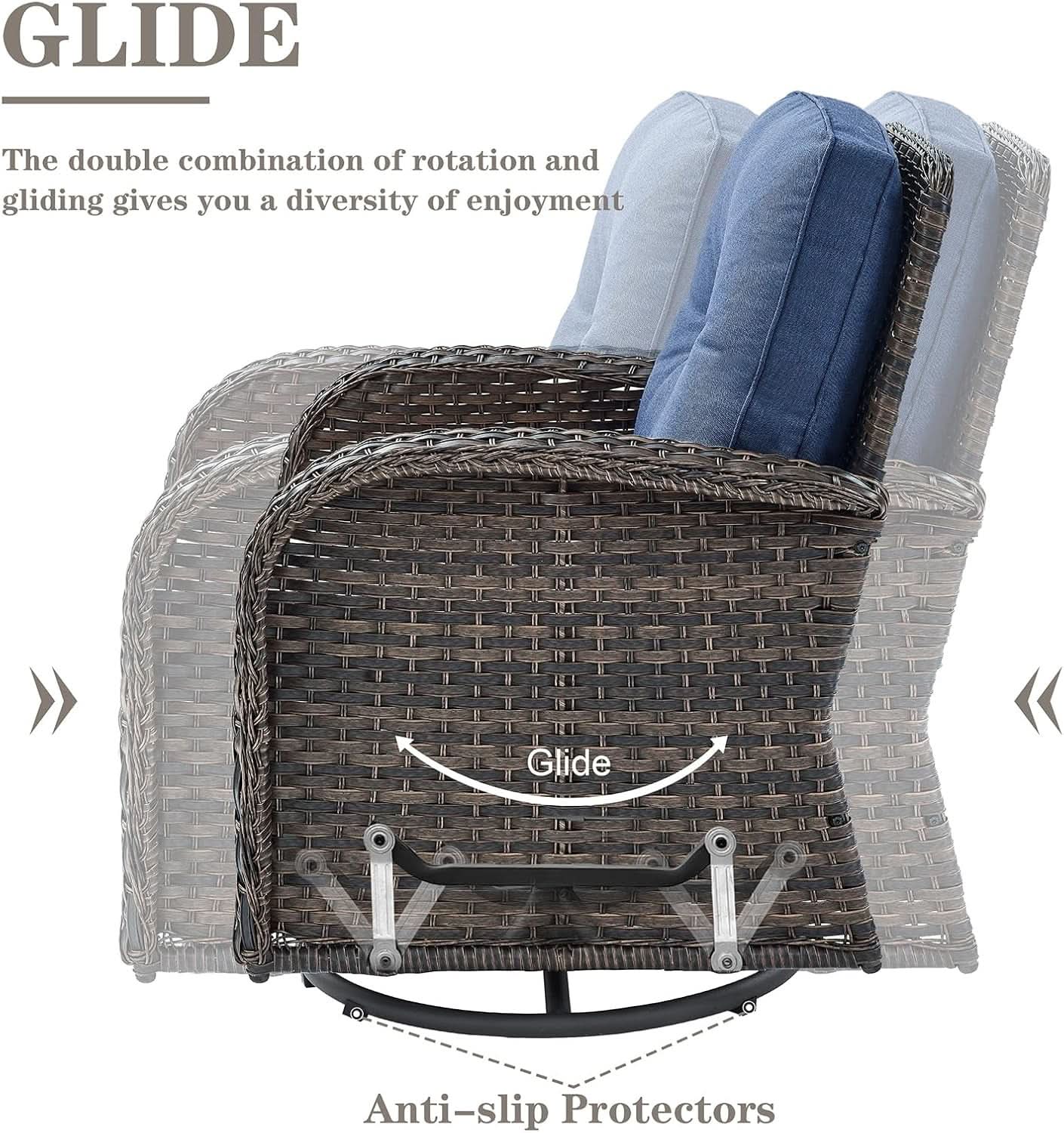 6 Piece Patio Conversation Set Brown Wicker Blue Cushions