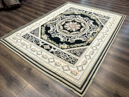 Aubusson Rug 6x8, European Design, Lion Pictorials, Black