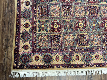 Indo Persian Silk Rug 4x6, Panel Design, Small Flowers, Hand Knotted, Fine Weave, Oriental Carpet 4 x 6, Vintage Area Rug, Beautiful Rug