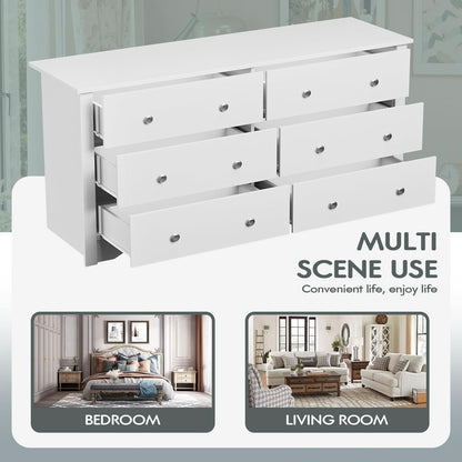 Dresser With 6 Drawers And TV Stand White Wood Storage