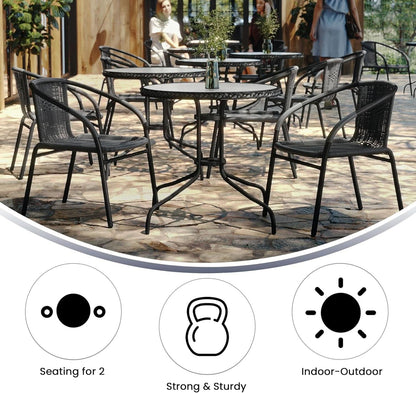 3-Piece Patio Dining Set With Round Glass Table And Stackable Rattan Chairs Gray
