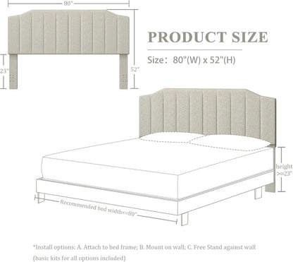 Linen Upholstered King Size Headboard with Easy Assembly