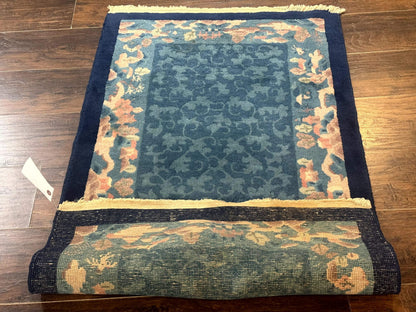 Blue Chinese Rug 2.6 x 4, Fete Rug, Peking Rug, Chinese Wool Rug, Art Deco Carpet
