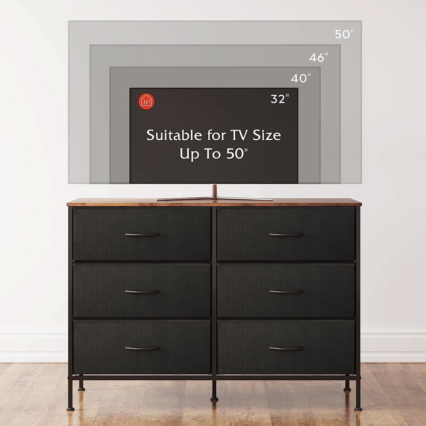 Black Rustic Dresser With TV Stand And Six Drawers