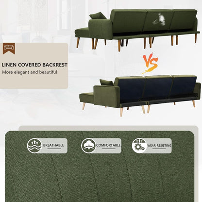 LShaped Linen Sleeper SofaBed With Reclining Backrest