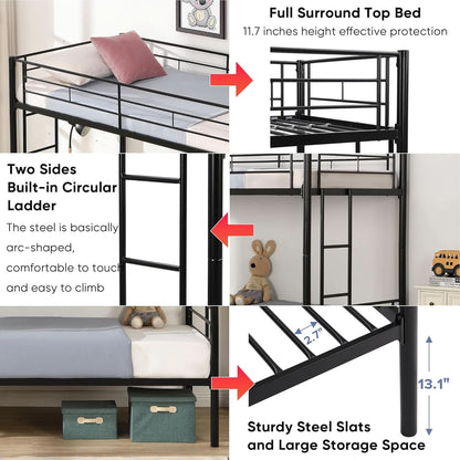 Metal Bunk Bed Twin Over Twin Heavy Duty With Ladders Black