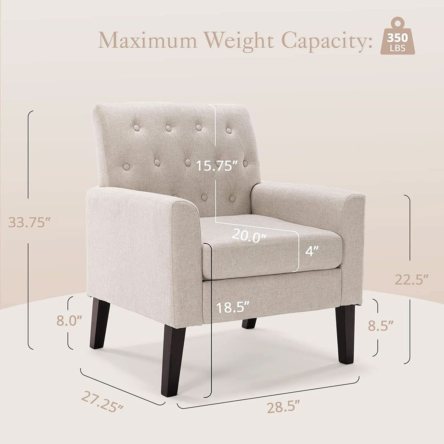 Linen Accent Chair With Button Tufting For Living Room