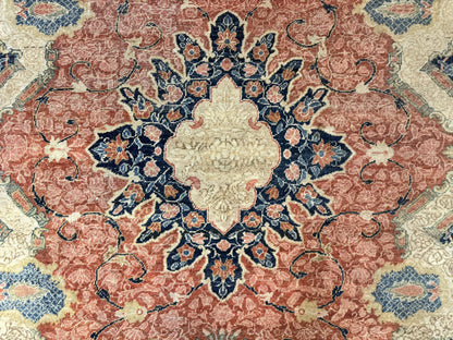 Antique Persian Sarouk Rug 9x12, Boteh Paisleys, Light Red Navy Blue