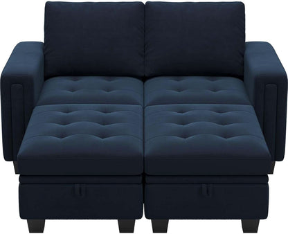 Velvet Modular Sectional Sofa With Storage Sleeper Blue