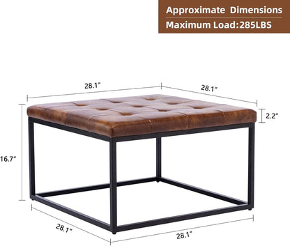 Yellowish-Brown Faux Leather Ottoman Coffee Table Sturdy