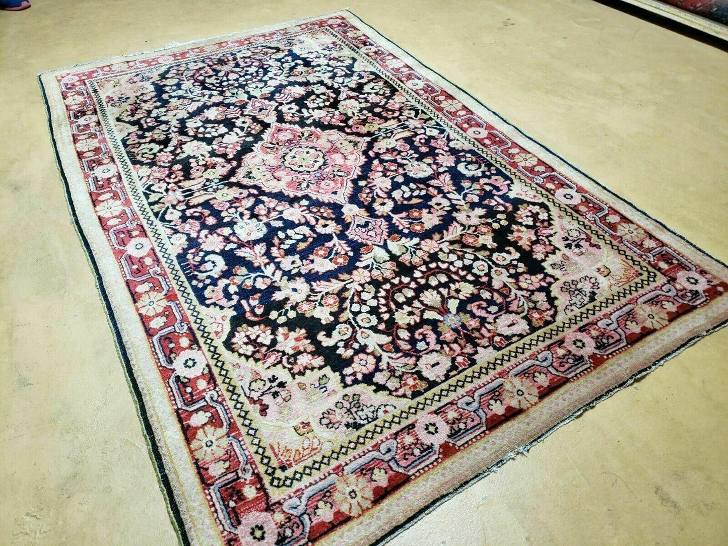 4' X 6' Antique Handmade India Floral Oriental Wool Rug Carpet Organic Blue